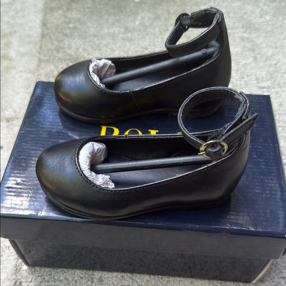 Ralph Lauren Black Kids Dress Shoes with Ankle Strap ballet flats